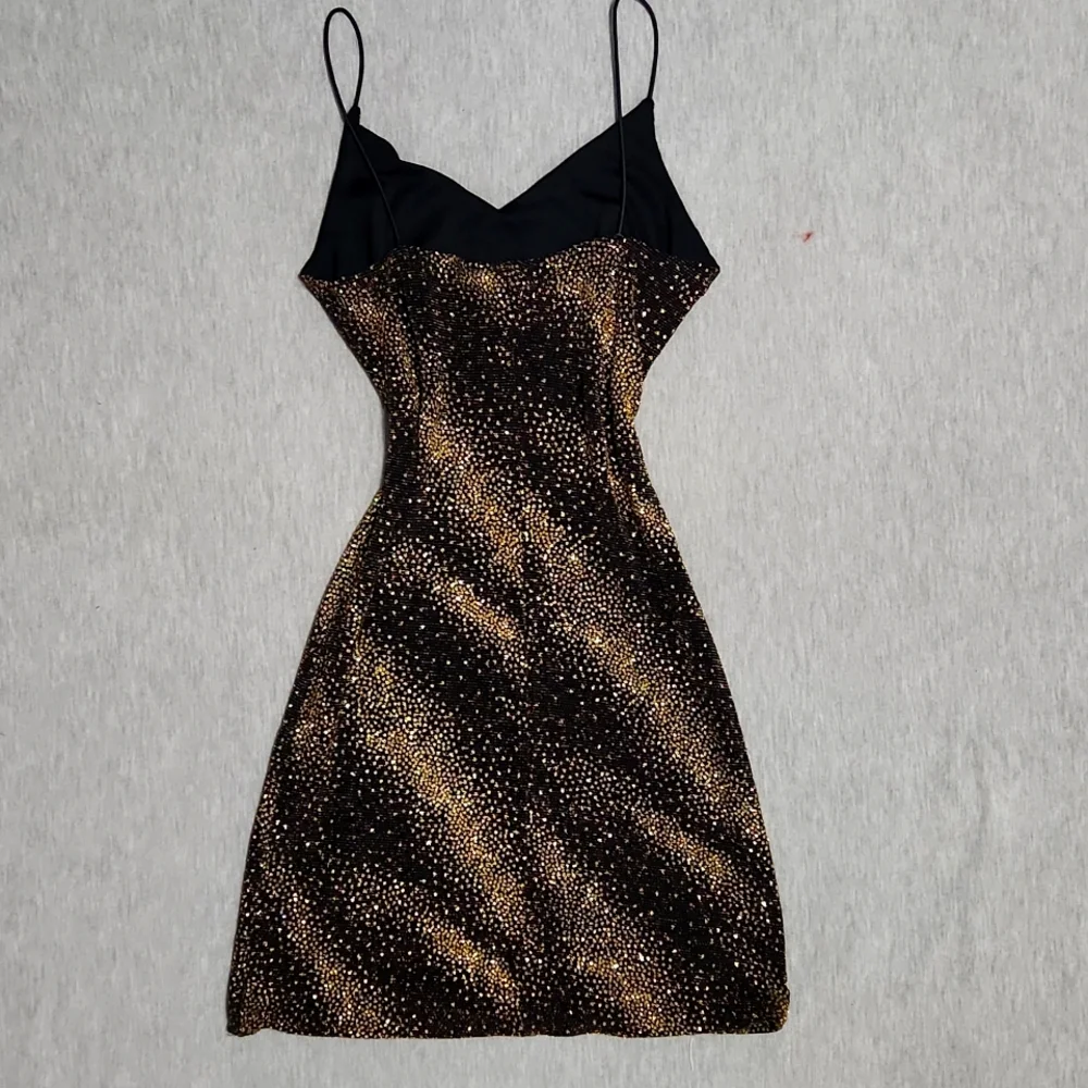 Vintage Sparkly Mini Little Black Party Spaghetti Strap Tank Dress - Picture 5 of 11